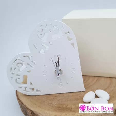 Bomboniera matrimonio orologio cuore bianco - 1