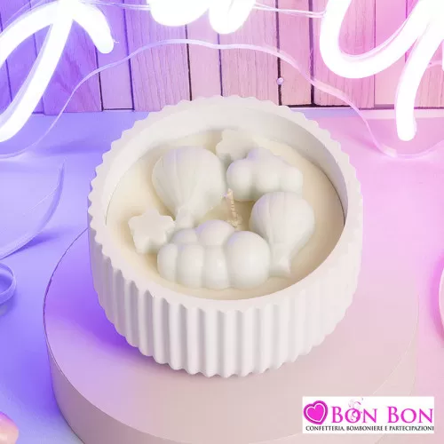 Bomboniera battesimo ciotola con candela azzurra mongolfiera Claraluna - 1