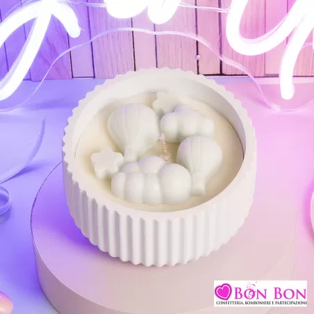 Bomboniera battesimo ciotola con candela azzurra mongolfiera Claraluna - 1