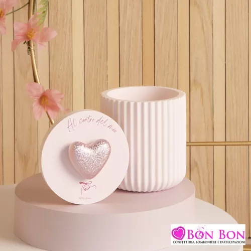 Bomboniera battesimo scatola con cuore rosa Claraluna - 1