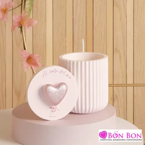 Bomboniera battesimo scatola e candela con cuore rosa Claraluna - 1