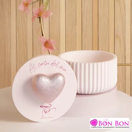 Bomboniera battesimo scatola bassa con cuore rosa Claraluna - 1