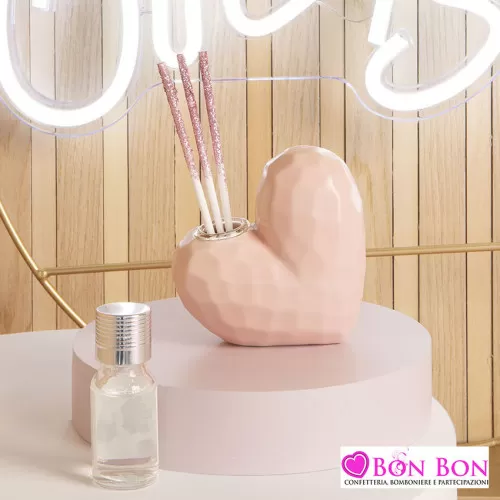 Bomboniera battesimo diffusore cuore rosa sfaccettato piccolo Claraluna - 1