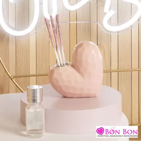 Bomboniera battesimo diffusore cuore rosa sfaccettato piccolo Claraluna - 1