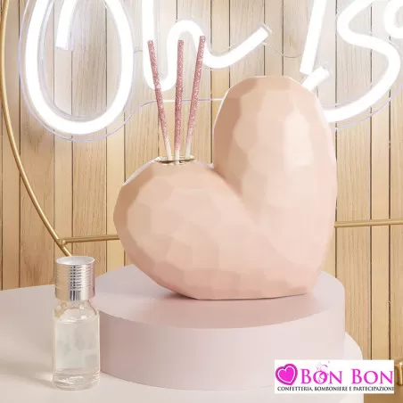 Bomboniera battesimo diffusore cuore rosa sfaccettato grande Claraluna - 1