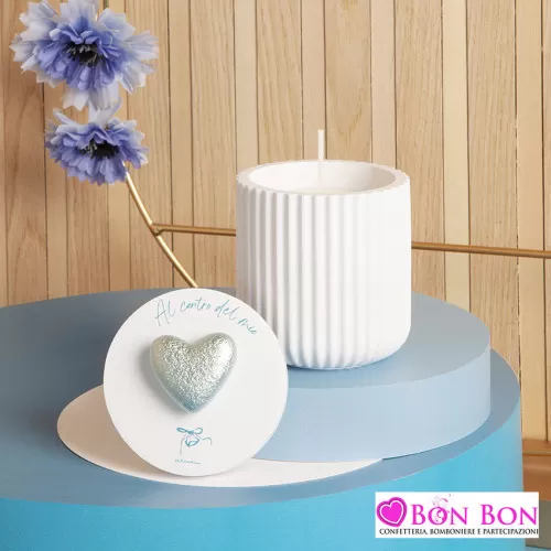 Bomboniera battesimo scatola e candela con cuore azzurro Claraluna - 1