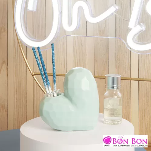 Bomboniera battesimo diffusore cuore azzurro sfaccettato piccolo Claraluna - 1