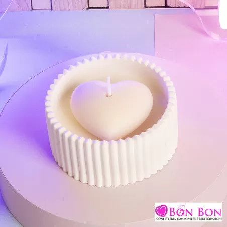 Bomboniera battesimo ciotolina bianca con candela cuore Claraluna - 1