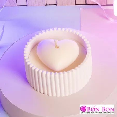 Bomboniera battesimo ciotolina rosa con candela cuore Claraluna - 1