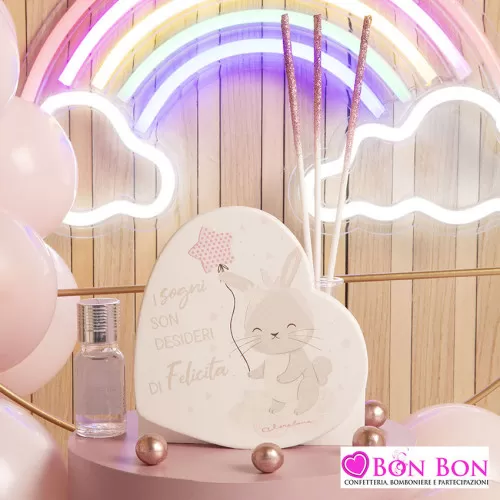 Bomboniera nascita e battesimo Claraluna diffusore cuore coniglio rosa Claraluna - 1