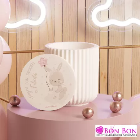 Bomboniera nascita e battesimo Claraluna scatola con coniglio rosa Claraluna - 1
