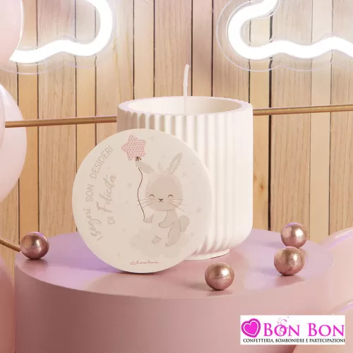 Bomboniera nascita e battesimo Claraluna candela con coniglio rosa Claraluna - 1