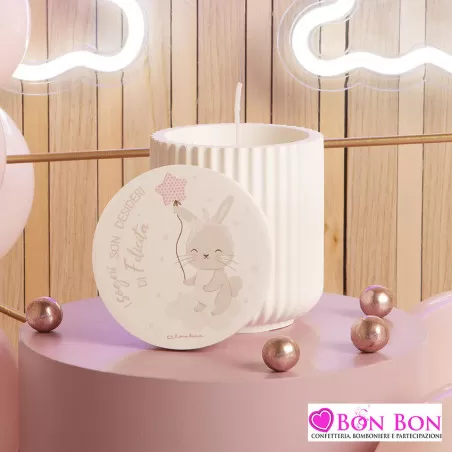 Bomboniera nascita e battesimo Claraluna candela con coniglio rosa Claraluna - 1