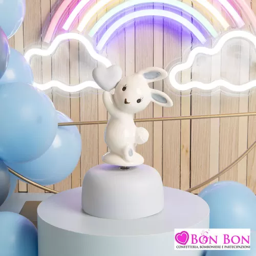 Bomboniera nascita e battesimo Claraluna carillon con coniglio azzurro Claraluna - 1