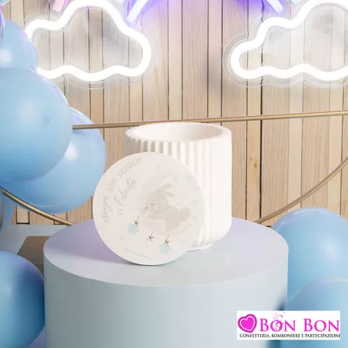 Bomboniera nascita e battesimo Claraluna scatola con coniglio azzurro Claraluna - 1