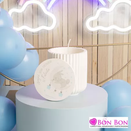 Bomboniera nascita e battesimo Claraluna candela con coniglio azzurro Claraluna - 1