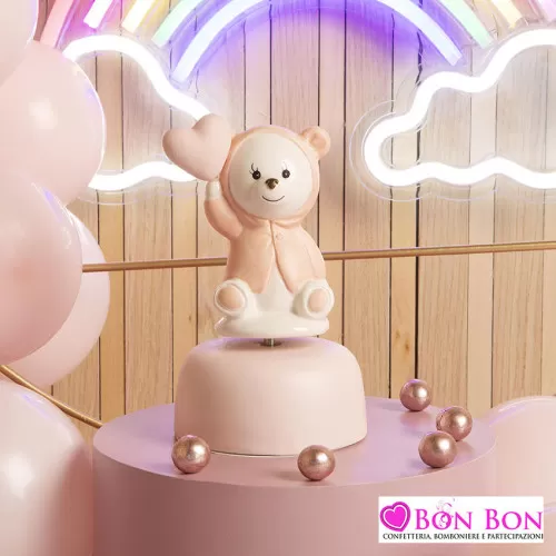 Bomboniera nascita e battesimo Claraluna 2024 carillon con orsetto rosa Claraluna - 1