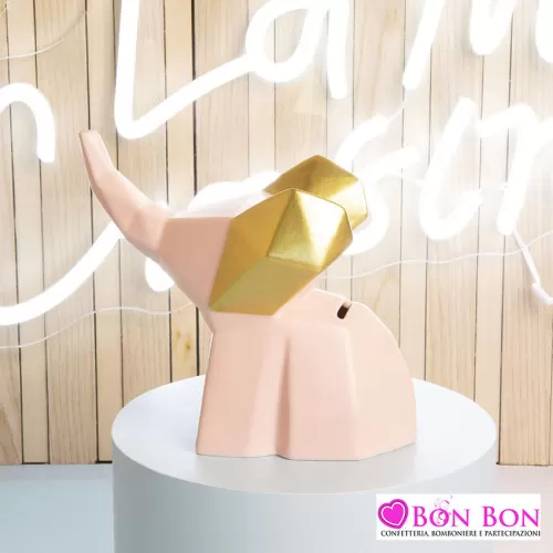 Bomboniera nascita e battesimo salvadanaio elefante rosa Claraluna - 1