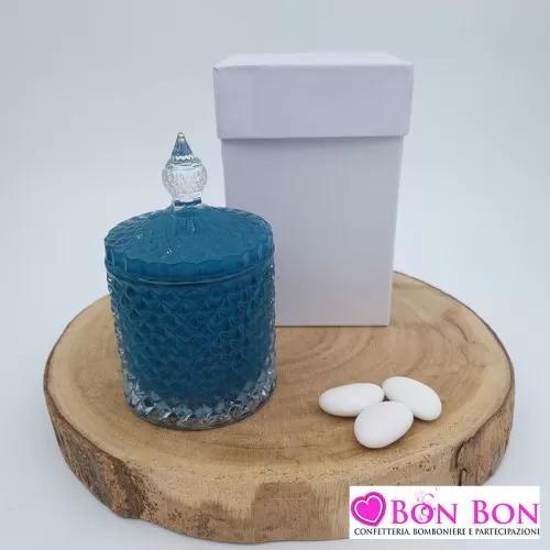 Bomboniera matrimonio candela verde ottanio di vetro Melograno - 1