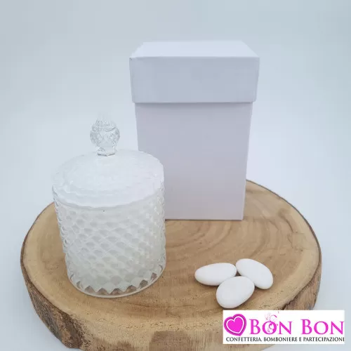 Bomboniera matrimonio candela bianca ottanio di vetro Melograno - 1