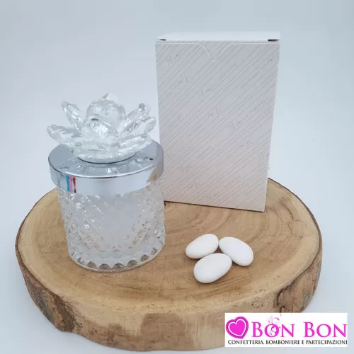 Bomboniera matrimonio candela piccola con tappo argentato e fiore di cristallo Melograno - 1