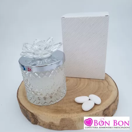 Bomboniera matrimonio candela media con tappo argentato e fiore di cristallo Melograno - 1