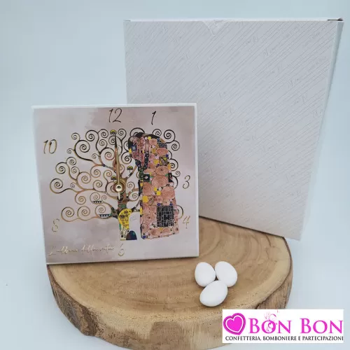 Bomboniera matrimonio orologio quadrato con decoro albero della vita Melograno - 1