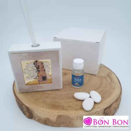 Bomboniera matrimonio profumatore gesso quadrato con decoro albero della vita Melograno - 1