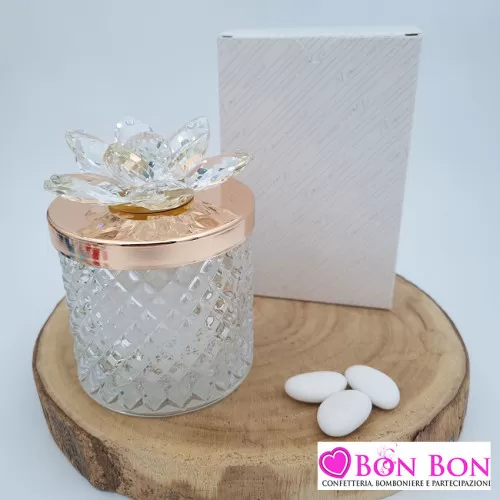 Bomboniera matrimonio candela media con tappo dorato e fiore di cristallo Melograno - 1