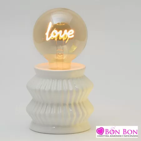 Bomboniera matrimonio lampada led base in ceramica bianca AD - 1
