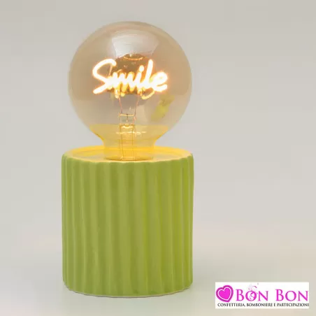 Bomboniera matrimonio lampada led base in ceramica verde e scritta smile AD - 1
