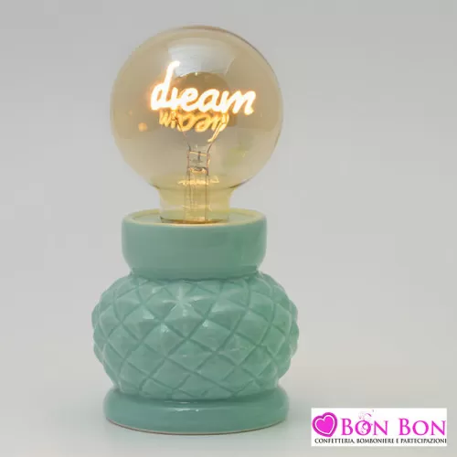 Bomboniera matrimonio lampada led base in ceramica turchese e scritta dream AD - 1