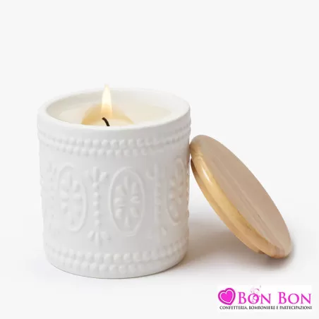 Bomboniera matrimonio candela profumata con decoro stilizzato AD - 1