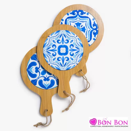 Bomboniera matrimonio tagliere medio con decoro bianco e blu AD - 1