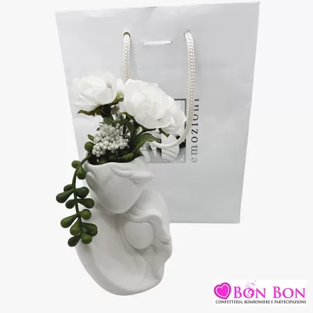 Bomboniere matrimonio coppia sposi porta pianta con fiori AD - 2