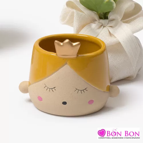 Bomboniera prima comunione portapiantina gialla principessa AD - 1