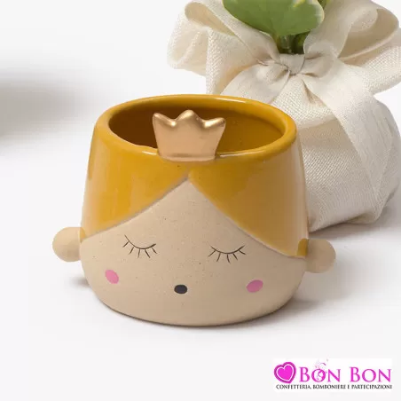 Bomboniera prima comunione portapiantina gialla principessa AD - 1