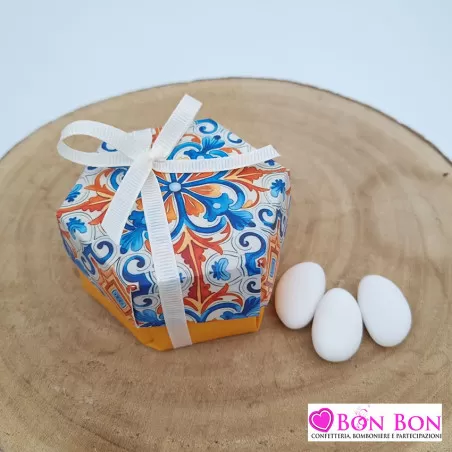 Scatolina matrimonio portaconfetti tema siciliano con maioliche esagonali - 1