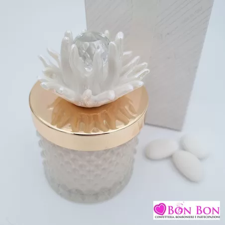 Bomboniera matrimonio candela vetro con corallo bianco Melograno - 12