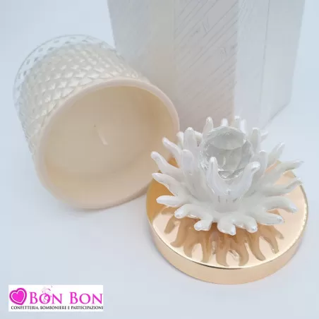 Bomboniera matrimonio candela vetro con corallo bianco Melograno - 13