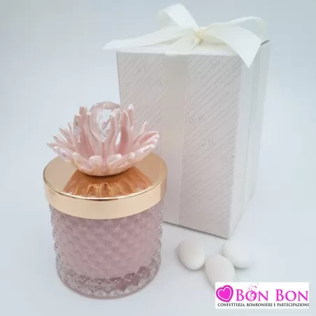 Bomboniera matrimonio candela vetro con corallo cipria Melograno - 2