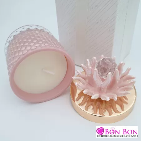 Bomboniera matrimonio candela vetro con corallo cipria Melograno - 3