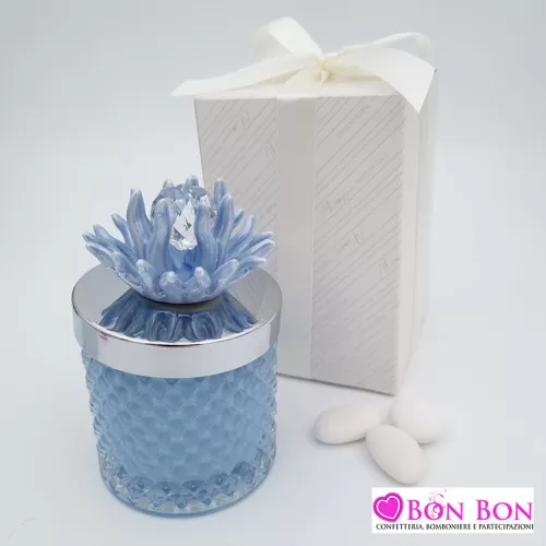Bomboniera matrimonio candela vetro con corallo blu Melograno - 1