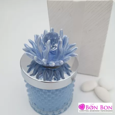 Bomboniera matrimonio candela vetro con corallo blu Melograno - 2