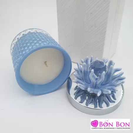 Bomboniera matrimonio candela vetro con corallo blu Melograno - 3