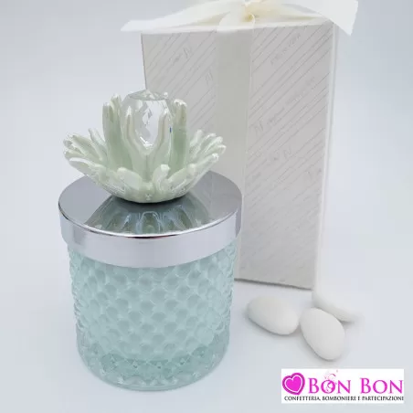Bomboniera matrimonio candela vetro con corallo verde Melograno - 1