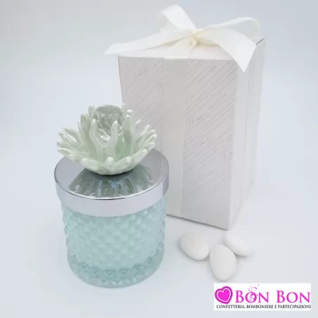 Bomboniera matrimonio candela vetro con corallo verde Melograno - 2