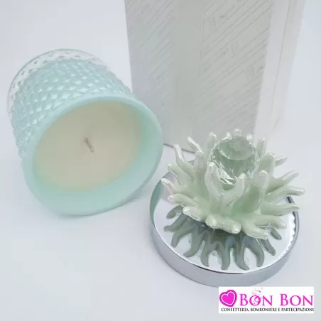 Bomboniera matrimonio candela vetro con corallo verde Melograno - 3