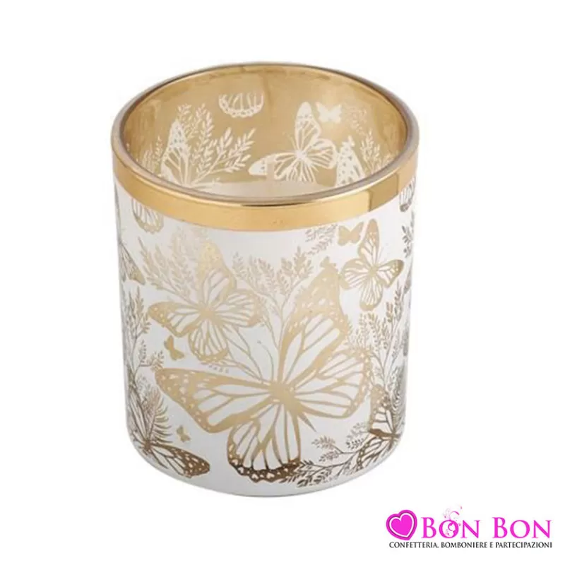 Bomboniera matrimonio candela misura piccola con decoro farfalle Star Import Italia - 1