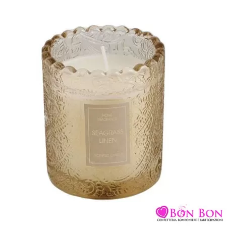 Bomboniera matrimonio candela ambra misura grande in vetro lavorato Star Import Italia - 1